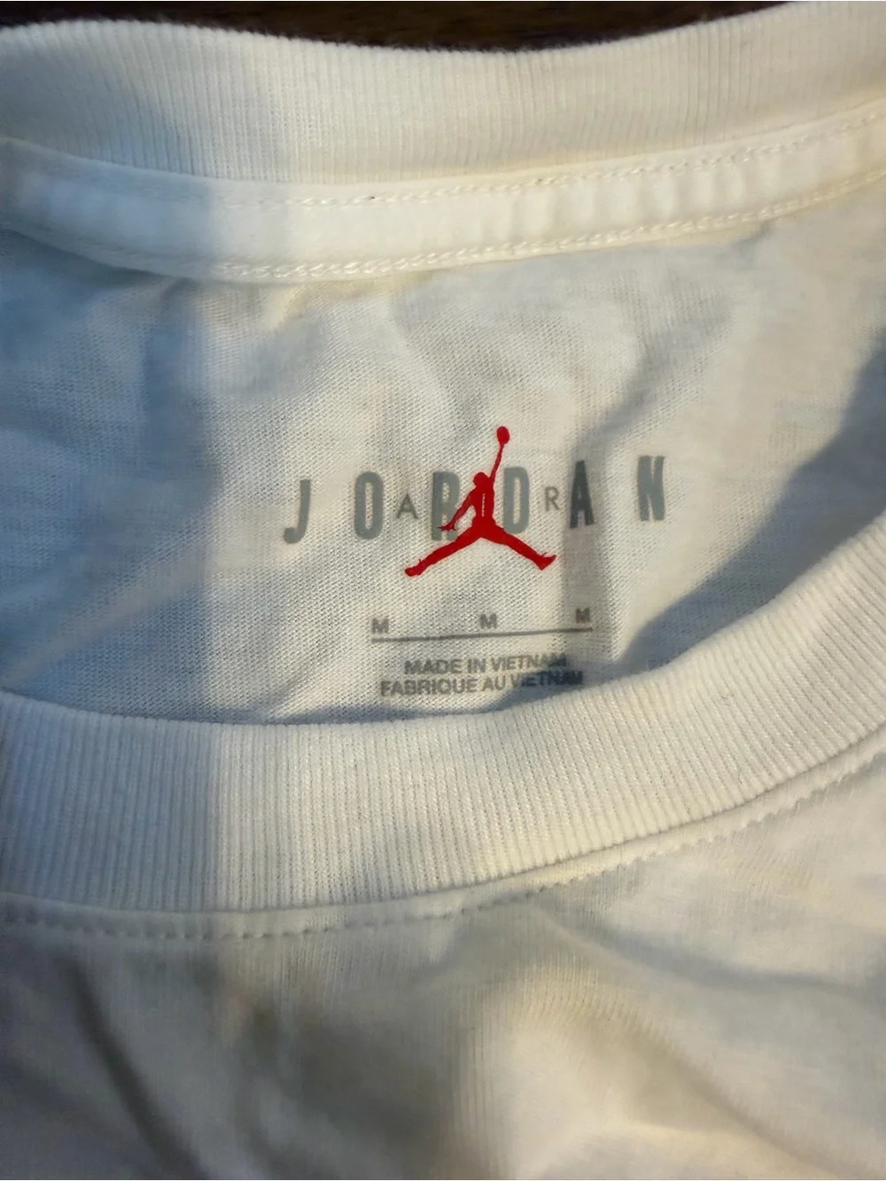 Men’s Jordan White T-Shirt with Red Jumpman and Gray Lettering